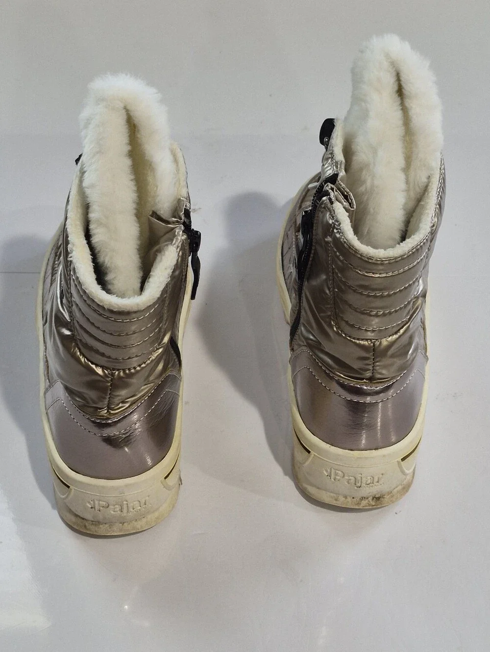 Metallic Taupe Girl's Winter Ankle Boots with Faux Fur Size 2.5